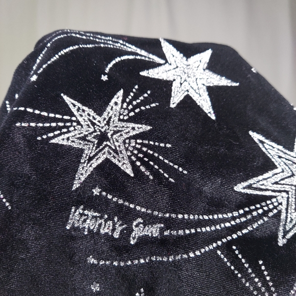 Victoria's Secret Velour Robe Womens XS/S Black Silver Sparkle Stars Logo Belt - Picture 7 of 9